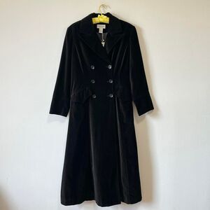 Vintage Black Velvet Long Peacoat Double Breasted Collar Cotton Newport News 10